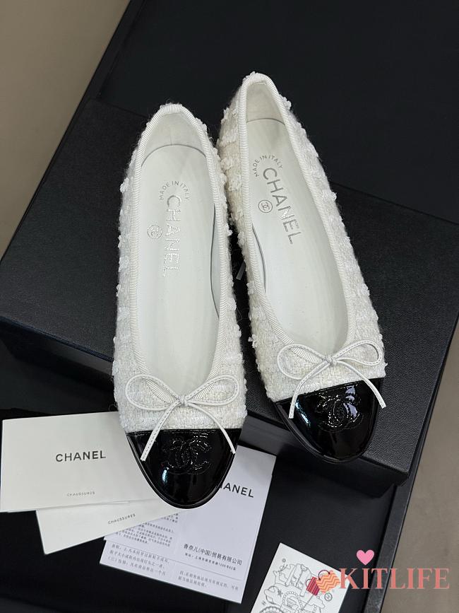 Kitlife Chanel Classic Ballet Shoes White Tweed - 1