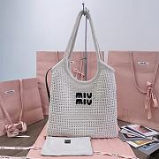 Kitlife Miu Miu Ivy Raffia-effect And Linen Bag in White 5BG231 35x40cm - 1