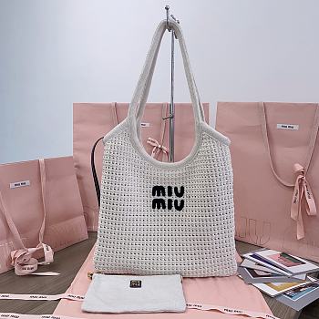 Kitlife Miu Miu Ivy Raffia-effect And Linen Bag in White 5BG231 35x40cm