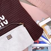 Kitlife Miu Miu Ivy Raffia-effect And Linen Bag in Dark Brown 5BG231 35x40cm - 3