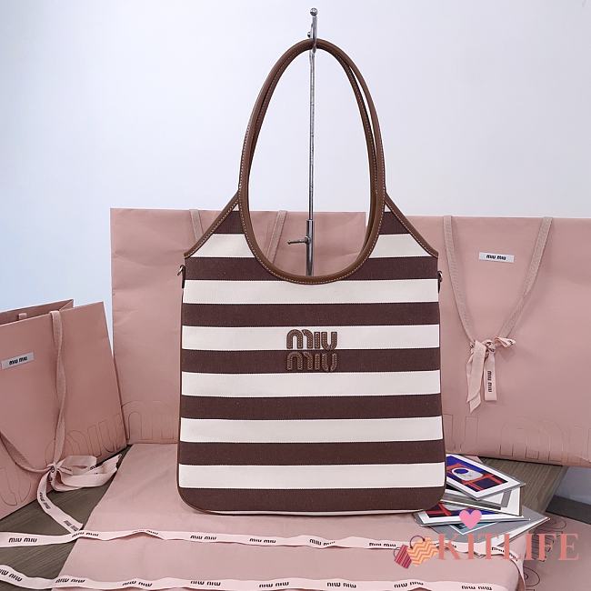 Kitlife Miu Miu Ivy Canvas And Leather Bag in Brown & Natural 5BG231 35x40cm - 1