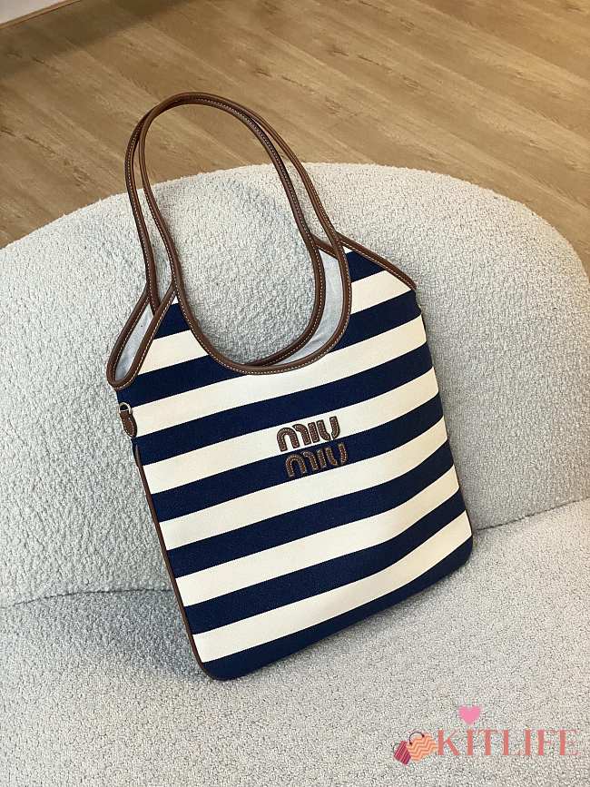 Kitlife Miu Miu Ivy Canvas And Leather Bag in Blue & Beige 5BG231 35x40cm - 1