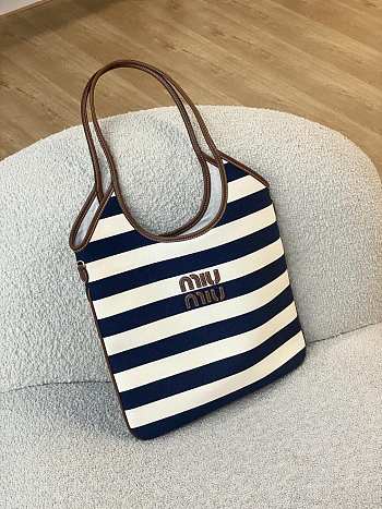 Kitlife Miu Miu Ivy Canvas And Leather Bag in Blue & Beige 5BG231 35x40cm