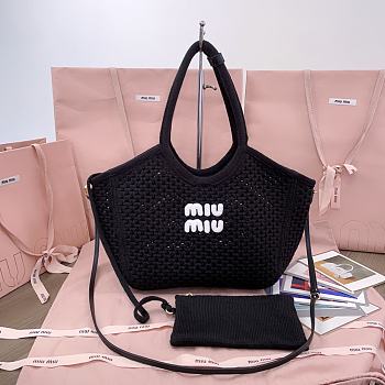 Kitlife Miu Miu Ivy Cotton Mesh Tote Bag In Black 5BG281 28x26x12.5cm