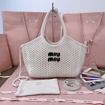 Kitlife Miu Miu Ivy Cotton Mesh Tote Bag In White 5BG281 28x26x12.5cm