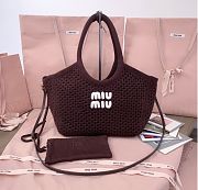 Kitlife Miu Miu Ivy Cotton Mesh Tote Bag In Dark Brown 5BG281 28x26x12.5cm - 1