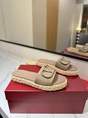 Kitlife Valentino Garavani Vlogo Beige Leather Espadrille Slides - 5