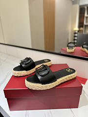 Kitlife Valentino Garavani Vlogo Black Leather Espadrille Slides - 3