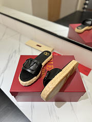 Kitlife Valentino Garavani Vlogo Black Leather Espadrille Slides - 2
