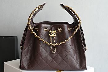 Kitlife Chanel 25C Drawstring Bucket Hobo Bag Dark Brown Grained Leather 30×26×14cm
