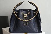 Kitlife Chanel 25C Drawstring Bucket Hobo Bag Dark Blue Grained Leather 30×26×14cm - 1