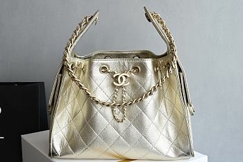 Kitlife Chanel 25C Drawstring Bucket Hobo Bag Light Gold Grained Leather 30×26×14cm