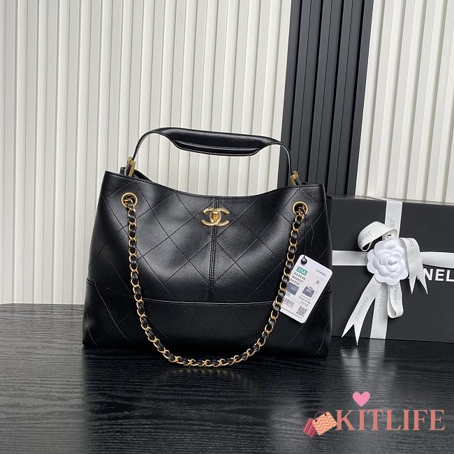 Kitlife Chanel Shopping Bag Black Shiny Lambskin & Gold-Tone Metal 36x24x12cm - 1