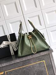 Kitlife Chanel 25C Drawstring Bucket Hobo Bag Dark Green Grained Leather 30×26×14cm - 1