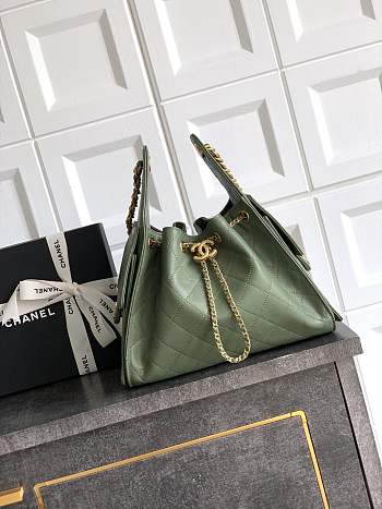 Kitlife Chanel 25C Drawstring Bucket Hobo Bag Dark Green Grained Leather 30×26×14cm