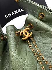 Kitlife Chanel 25C Drawstring Bucket Hobo Bag Dark Green Grained Leather 30×26×14cm - 3