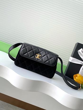 Kitlife Chanel Mini Flap Shoulder Bag Black Suede Calfskin and Shiny Lambskin 11.5x19.5x5cm