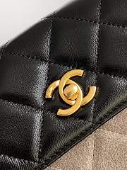 Kitlife Chanel Flap Shoulder Bag Grey Suede Calfskin and Black Shiny Lambskin 15x18.5x5.5cm - 2