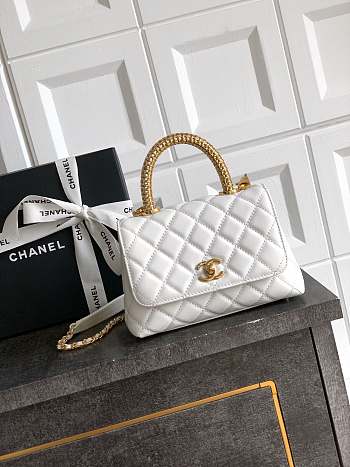 Kitlife Chanel 25A Coco Bag Gold Diamond Hollow Handle Bag White 19cm