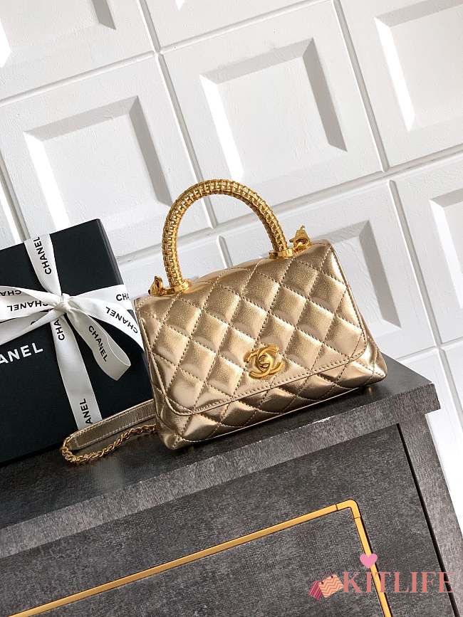 Kitlife Chanel 25A Coco Bag Gold Diamond Hollow Handle Bag Gold 19cm - 1