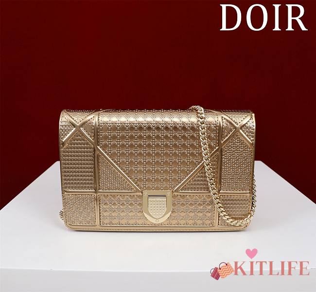 Kitlife Dior Metallic Gold Cannage Leather Baby Diorama Flap Bag 19cm - 1