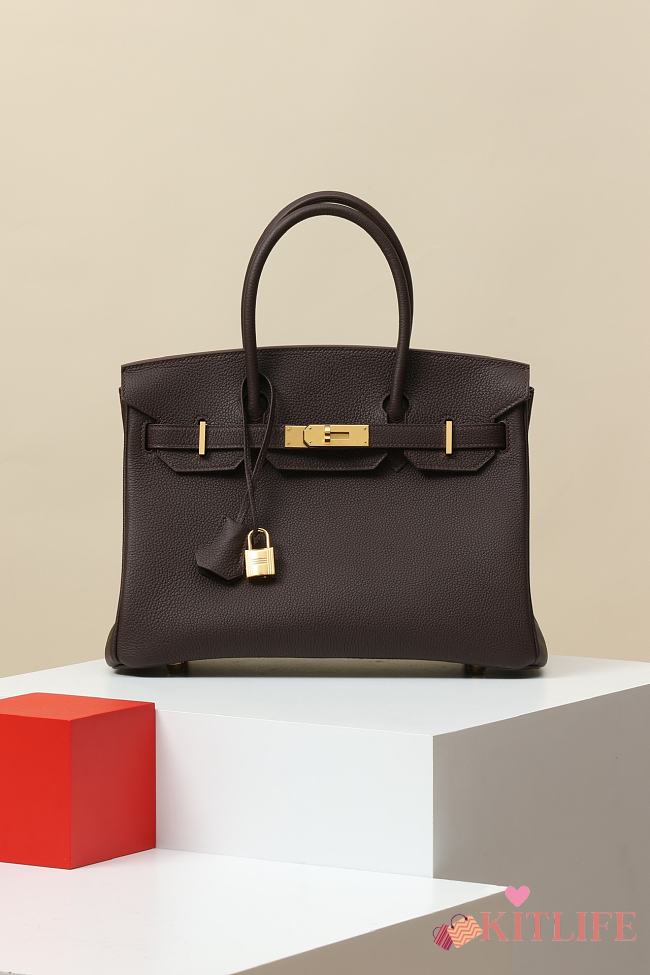Kitlife Hermes Birkin Togo Leather Bag Dark Brown With Gold Hardware BK300470 30x23x15cm - 1