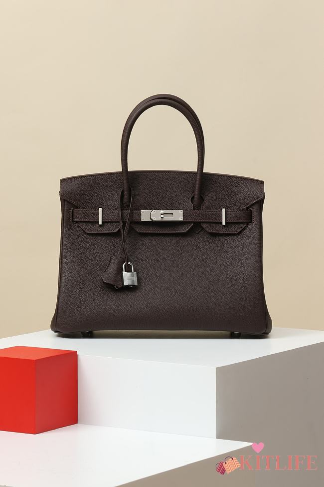 Kitlife Hermes Birkin Togo Leather Bag Dark Brown With Silver Hardware BK300470 30x23x15cm - 1
