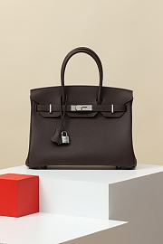 Kitlife Hermes Birkin Togo Leather Bag Dark Brown With Silver Hardware BK300470 30x23x15cm - 1
