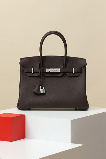 Kitlife Hermes Birkin Togo Leather Bag Dark Brown With Silver Hardware BK300470 30x23x15cm