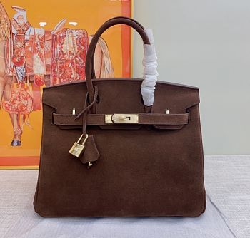 Kitlife Hermes Birkin Vintage Bag Dark Brown Suede Leather 30cm