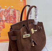 Kitlife Hermes Birkin Vintage Bag Dark Brown Suede Leather 30cm - 6