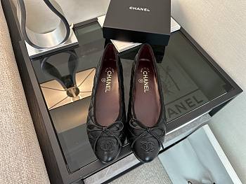 Kitlife Chanel Black Quilted Leather CC Logo Classic Cap Toe Ballet Flat Shoes