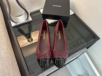 Kitlife Chanel Burgundy Quilted Leather CC Logo Classic Cap Toe Ballet Flat Shoes