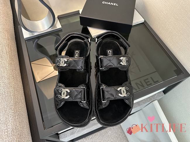 Kitlife Chanel 25P Velcro Sandals Black  - 1