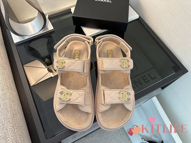 Kitlife Chanel 25P Velcro Sandals Beige - 1