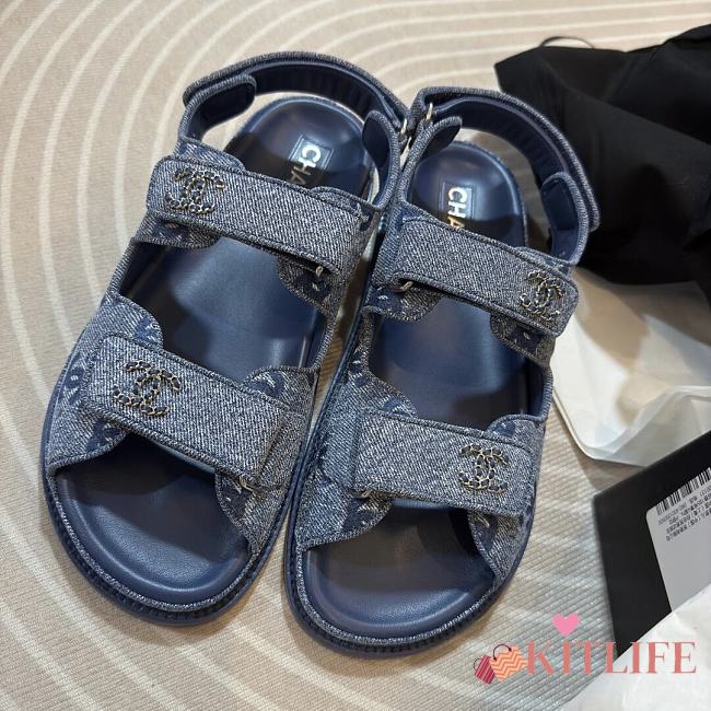 Kitlife Chanel 25P Velcro Sandals Blue Denim - 1