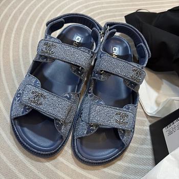 Kitlife Chanel 25P Velcro Sandals Blue Denim