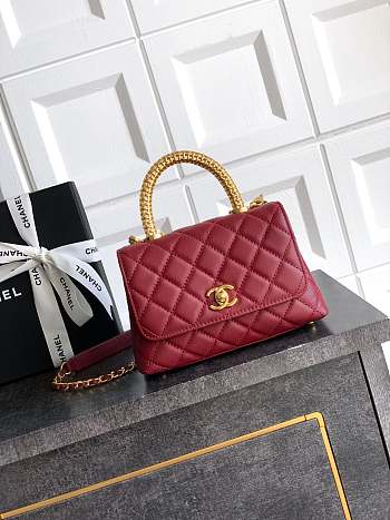 Kitlife Chanel 25A Coco Bag Gold Diamond Hollow Handle Bag Red 19cm