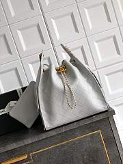 Kitlife Chanel 25C Drawstring Bucket Hobo Bag Grey Grained Leather 30×26×14cm - 1