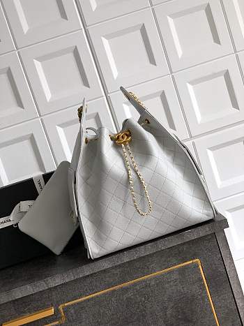 Kitlife Chanel 25C Drawstring Bucket Hobo Bag Grey Grained Leather 30×26×14cm