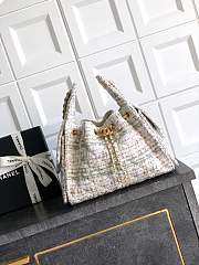 Kitlife Chanel 25C Drawstring Bucket Hobo Bag White & Pink Tweed 30×26×14cm - 1