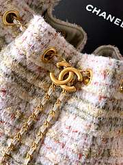 Kitlife Chanel 25C Drawstring Bucket Hobo Bag White & Pink Tweed 30×26×14cm - 4