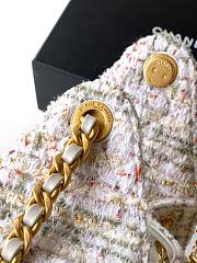 Kitlife Chanel 25C Drawstring Bucket Hobo Bag White & Pink Tweed 30×26×14cm - 3