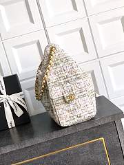 Kitlife Chanel 25C Drawstring Bucket Hobo Bag White & Pink Tweed 30×26×14cm - 2