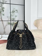 Kitlife Chanel 25C Drawstring Bucket Hobo Bag Black Tweed 30×26×14cm - 1