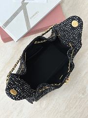 Kitlife Chanel 25C Drawstring Bucket Hobo Bag Black Tweed 30×26×14cm - 4