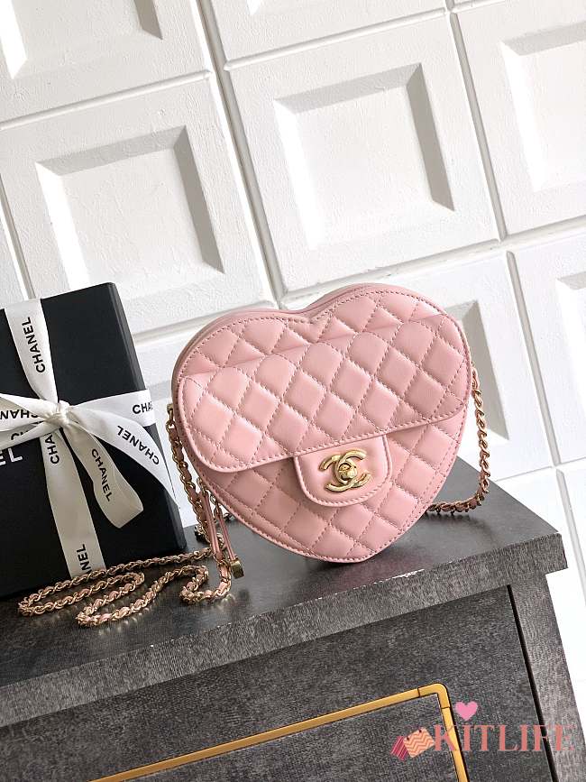 Kitlife Chanel 25B Heart Bag Pink 18x19x5.5cm - 1