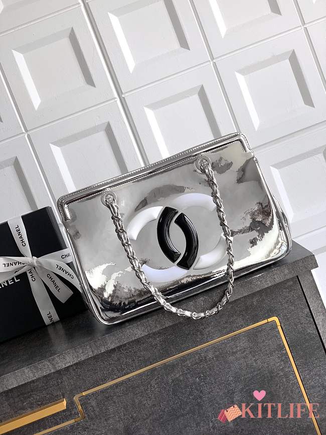 Kitlife Chanel Silver Matte Acrylic With Large Logo Tote Bag 33x32x12.5cm - 1