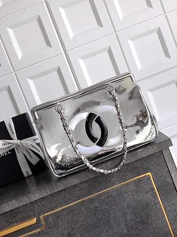 Kitlife Chanel Silver Matte Acrylic With Large Logo Tote Bag 33x32x12.5cm