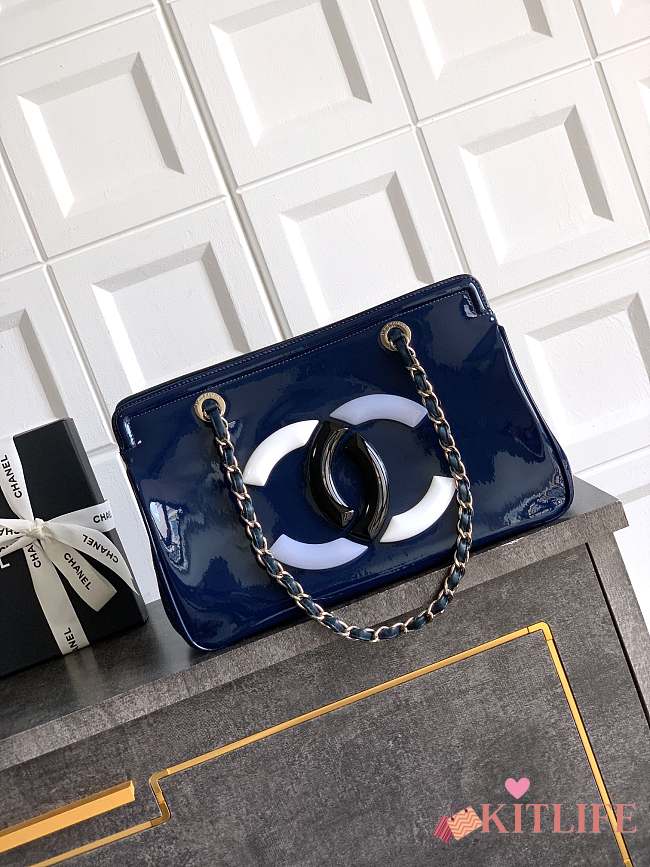 Kitlife Chanel Dark Blue Matte Acrylic With Large Logo Tote Bag 33x32x12.5cm - 1